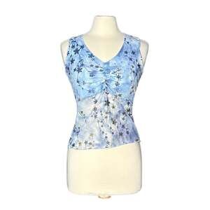 Freelance Blue Floral Y2K Vintage Fairy Cropped Sheer Tank Pretty Glitter S10